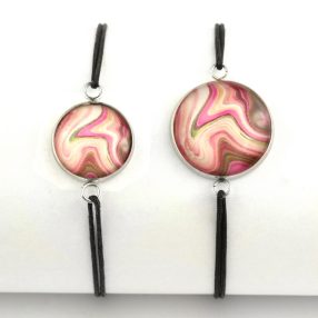   Nemesacél üveglencsés zsinóros karkötő - választható méretben - achát mintás (5510)