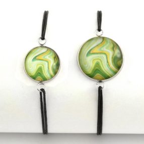   Nemesacél üveglencsés zsinóros karkötő - választható méretben - achát mintás (5511)