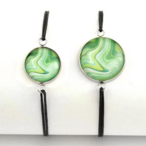   Nemesacél üveglencsés zsinóros karkötő - választható méretben - achát mintás (5512)