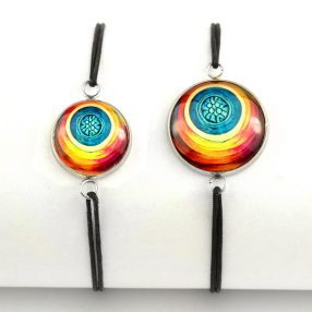   Nemesacél üveglencsés zsinóros karkötő - választható méretben - absztrakt mintás (5513)