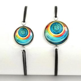   Nemesacél üveglencsés zsinóros karkötő - választható méretben - absztrakt mintás (5514)