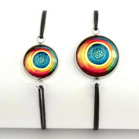   Nemesacél üveglencsés zsinóros karkötő - választható méretben - absztrakt mintás (5515)