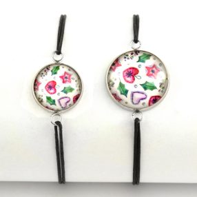   Nemesacél üveglencsés zsinóros karkötő - választható méretben - karácsonyi (6602)