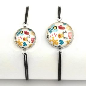   Nemesacél üveglencsés zsinóros karkötő - választható méretben - karácsonyi (6603)