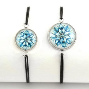   Nemesacél üveglencsés zsinóros karkötő - választható méretben - hópehely (6604)