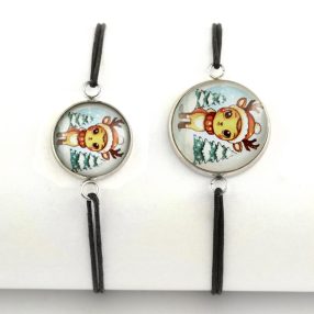   Nemesacél üveglencsés zsinóros karkötő - választható méretben - szarvas (6607)