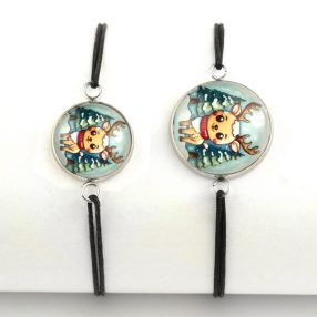   Nemesacél üveglencsés zsinóros karkötő - választható méretben - szarvas (6608)