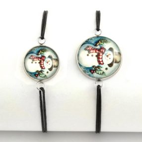   Nemesacél üveglencsés zsinóros karkötő - választható méretben - hóember (6609)