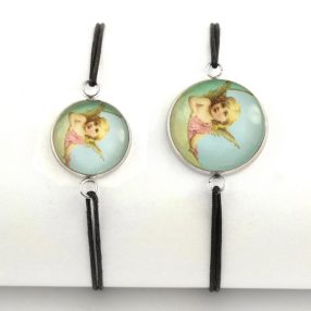   Nemesacél üveglencsés zsinóros karkötő - választható méretben - angyal (6610)