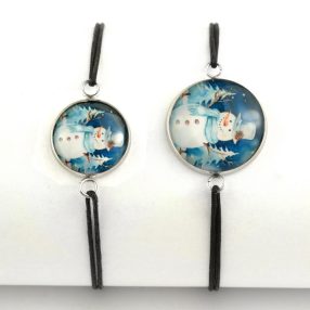   Nemesacél üveglencsés zsinóros karkötő - választható méretben - hóember (6611)