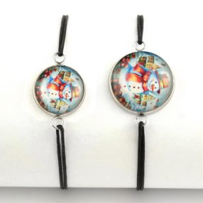   Nemesacél üveglencsés zsinóros karkötő - választható méretben - hóember (6612)