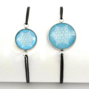   Nemesacél üveglencsés zsinóros karkötő - választható méretben - hópehely (6616)