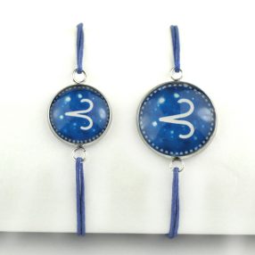   Nemesacél üveglencsés zsinóros karkötő - választható méretben - horoszkóp, csillagjegy - kos (9000)