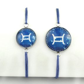   Nemesacél üveglencsés zsinóros karkötő - választható méretben - horoszkóp, csillagjegy - ikrek (9002)