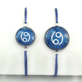   Nemesacél üveglencsés zsinóros karkötő - választható méretben - horoszkóp, csillagjegy - rák (9003)