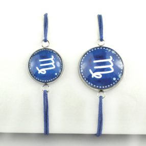   Nemesacél üveglencsés zsinóros karkötő - választható méretben - horoszkóp, csillagjegy - szűz (9005)