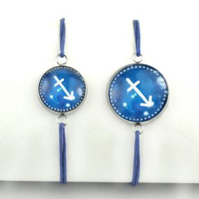   Nemesacél üveglencsés zsinóros karkötő - választható méretben - horoszkóp, csillagjegy - nyilas (9008)