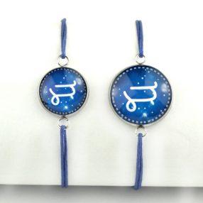   Nemesacél üveglencsés zsinóros karkötő - választható méretben - horoszkóp, csillagjegy - bak (9009)