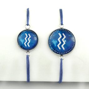   Nemesacél üveglencsés zsinóros karkötő - választható méretben - horoszkóp, csillagjegy - vízöntő (9010)