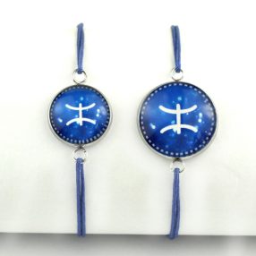   Nemesacél üveglencsés zsinóros karkötő - választható méretben - horoszkóp, csillagjegy - halak (9011)