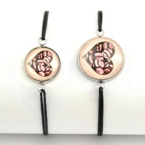   Nemesacél üveglencsés zsinóros karkötő - választható méretben - ha nagyon szereted a kávét - kávé / szív (9700)